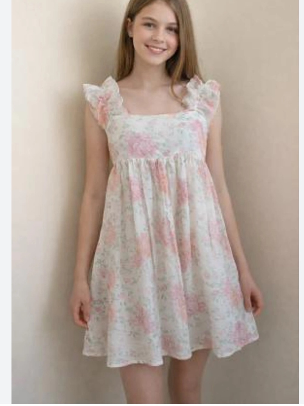 H&M White Mini Dress with Pink Floral Print